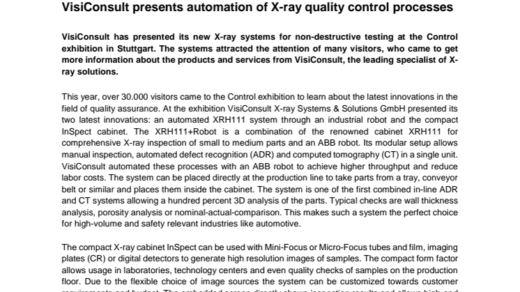 VisiConsult presents automation of X-ray quality control processes 