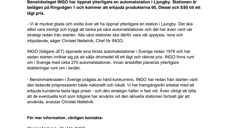 INGO har öppnat ny automatstation i Ljungby