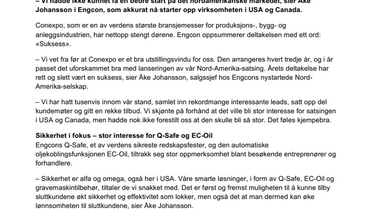 Suksess for Engcon på Conexpo i Las Vegas