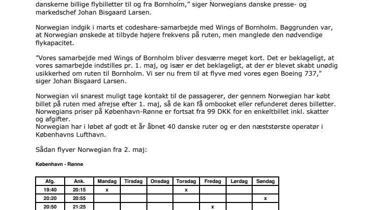Norwegian klar til at flyve passagerer til Bornholm