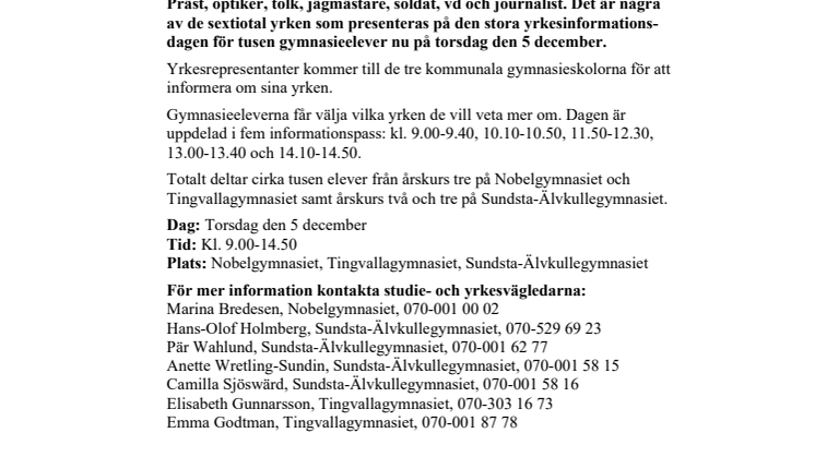 Pressinbjudan: Tusen gymnasieelever får yrkesinformation