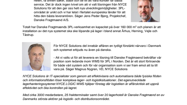 Danske Fragtmaend implementerar NYCE.LOGIC WMS