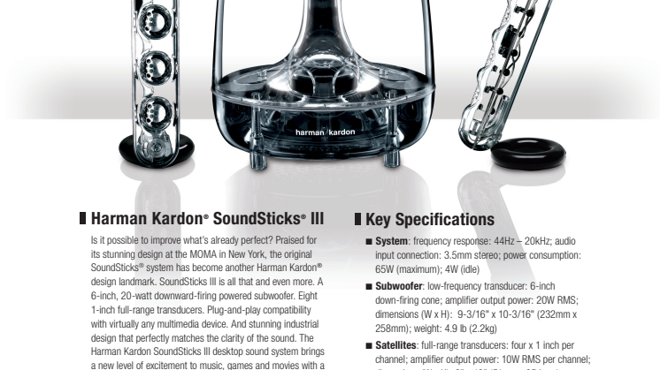 Specification sheet - harman kardon Sound Sticks III (English)
