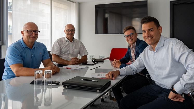 V.l.n.r. Roman Großmann (geschäftsf. Gesellschafter Lieblang Gruppe), Frank Gilpert (Geschäftsführer Lieblang Sicherheitsdienste GmbH), Bastian Fiedler (CEO m:con – mannheim:congress GmbH), Thorsten Frank (CFO m:con – mannheim:congress GmbH). © m:con
