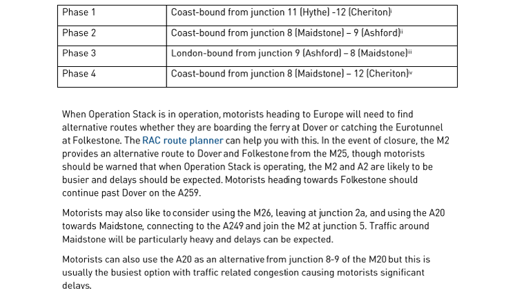 RAC advice to motorists heading to Dover and Folkestone