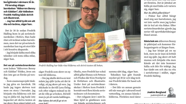  Två lokaltidningar uppmärksammar Fredrik Hallings barnbok "Abborren Benny och Gäddan"