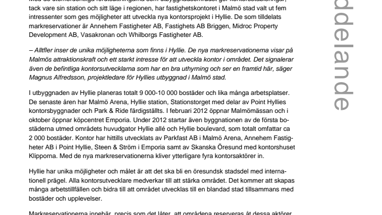 Fler kontorsutvecklare satsar i Hyllie