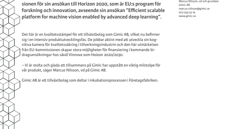Kognitiv kamera från Gimic erhåller utmärkelse från EU-kommissionen