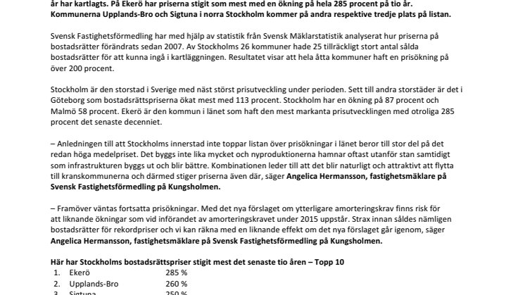 Så mycket har Stockholms bostadsrättspriser ökat på 1, 5 och 10 år 