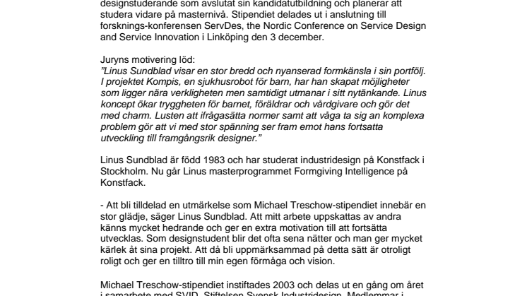Sjukhusrobot för barn gav Michael Treschow-stipendiet 2010