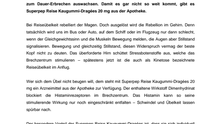 Superpep Reise Kaugummi-Dragées 20 mg – auf Reisen nicht übel