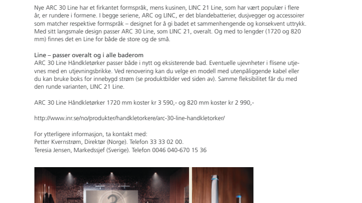 Produktnyhet fra INR: Line håndkletørker, nå også i firkantet utførelse!