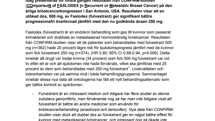 Nya data visar bättre effekt utan fler biverkningar vid spridd bröstcancer  