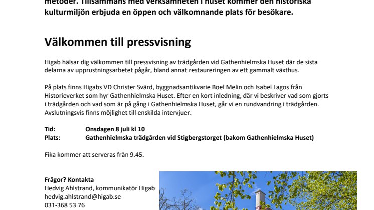 Pressinbjudan: Göteborgs hemliga trädgård får nytt liv