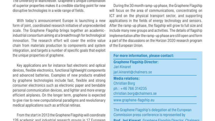 Graphene appointed an EU Future Emerging Technology flagship