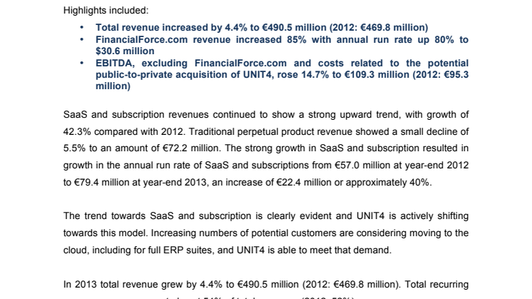 Full year results 2013 - trade announcement  