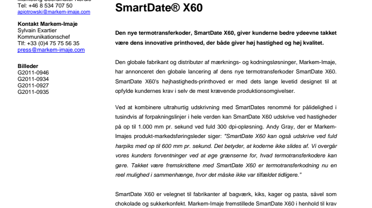 Markem-Imaje bringer høje præstationer til termotransfer overprintning: Den nye SmartDate® X60