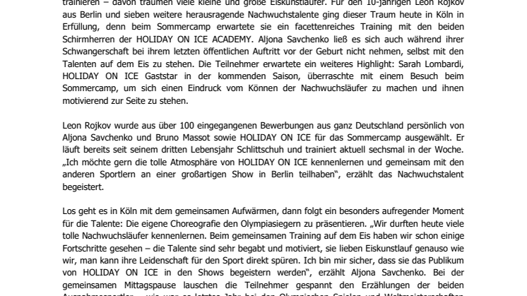 Leon Rojkov aus Berlin trainiert mit Paarlauf-Olympiasiegern bei HOLIDAY ON ICE ACADEMY Sommercamp