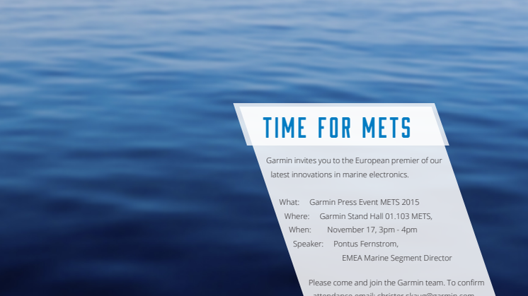 Invitasjon til METS, se nyheter fra GARMIN for 2016