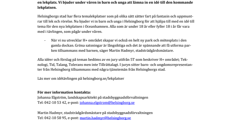 Barn och unga i Helsingborg får lämna idéer till ny lekplats