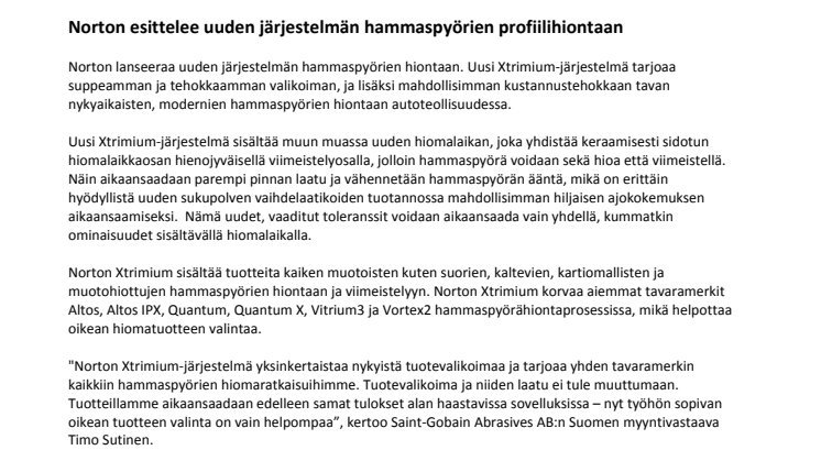 Norton esittelee uuden järjestelmän hammaspyörien profiilihiontaan