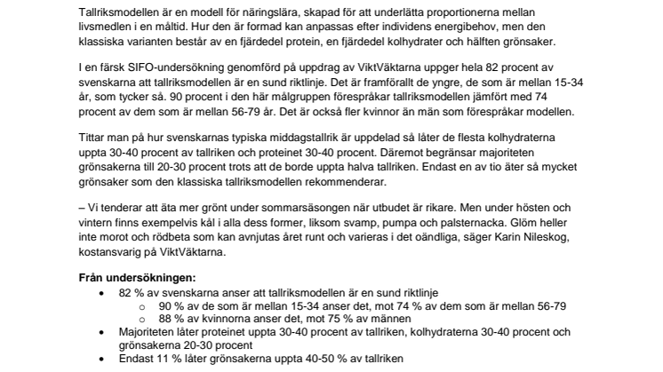 4 av 5 svenskar förespråkar tallriksmodellen - men många lägger för lite grönt på fatet