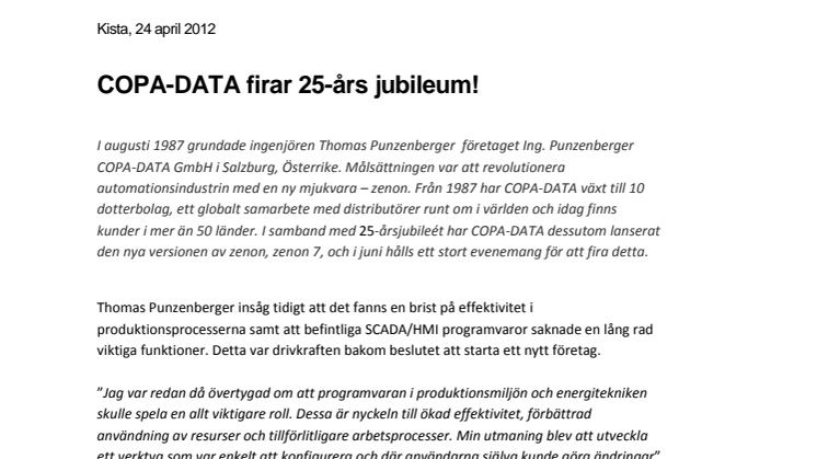 COPA-DATA firar 25-års jubileum!