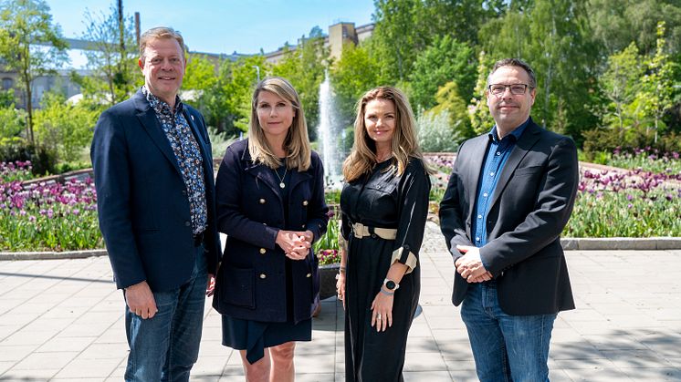 Näringslivssamordnarna Krister Persson och Anna Stening Frost, kommunstyrelsens ordförande Sara Vestering (M) och kommundirektör Fredrik Löfqvist.