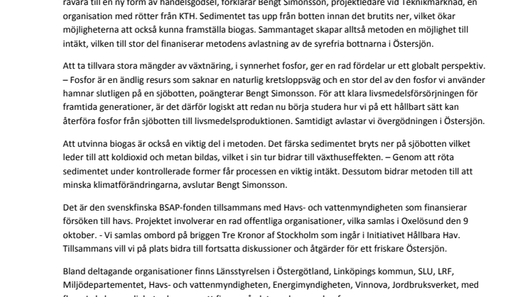 Initiativet Hållbara Hav medverkar i pilotprojekt mot övergödning av Östersjön