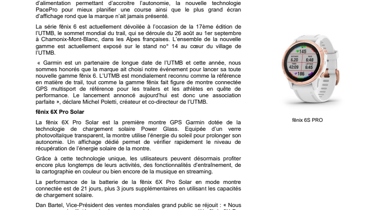 Garmin annonce le lancement mondial de la série fēnix 6 lors de l’UTMB