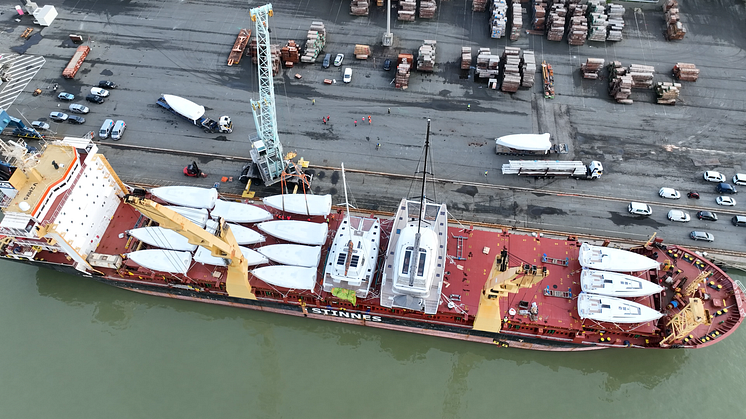 The MV Stinnes Mistral embarking on its inaugural crossing.