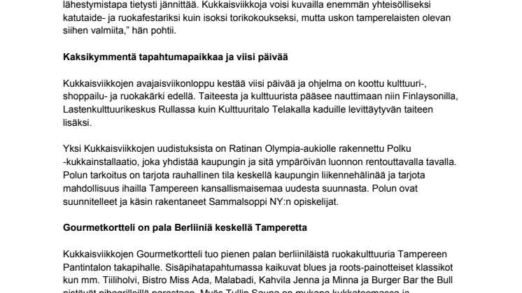 Tampereen Kukkaisviikot alkavat huomenna - uudistuneessa kaupunkijuhlassa ennätysmäärä tapahtumapaikkoja ja ohjelmaa