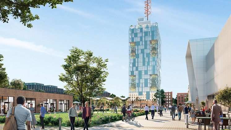 Finnslätten behöver utvecklas för att kunna möta framtidens företag och medarbetare. Illustration över Campustorget av Tovatt Architects & Planners.