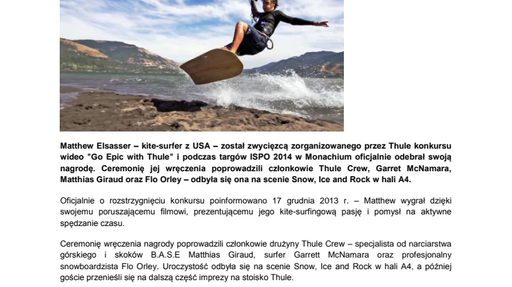 “Go Epic with Thule” – ceremonia wręczenia nagrody na ISPO 2014