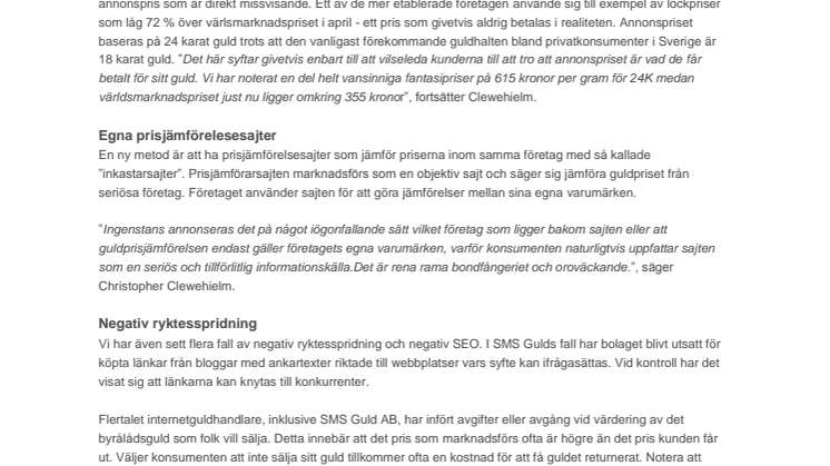 SMS Guld anser att guldbranschen behöver regleras