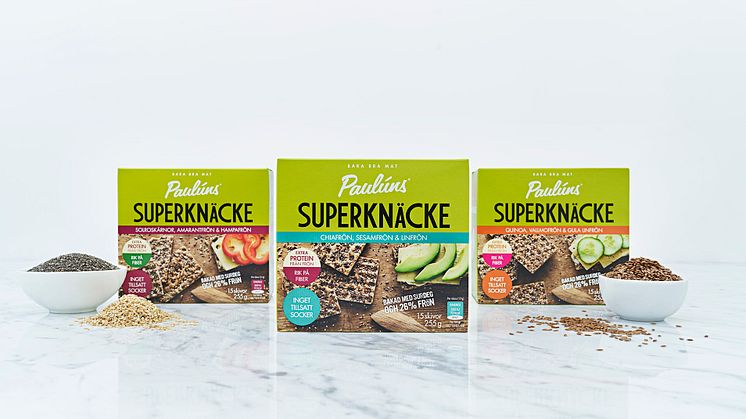 Superknäcke med extra protein breddar sortimentet av nyttiga frukostprodukter från Paulúns