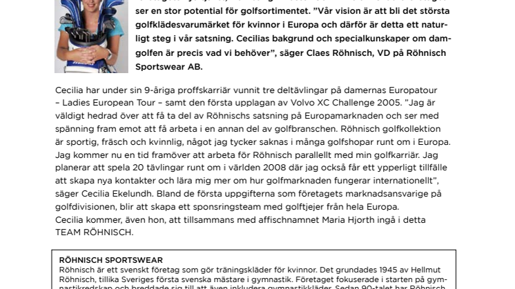 Röhnisch storsatsar – anställer Europatourproffset Cecilia Ekelundh