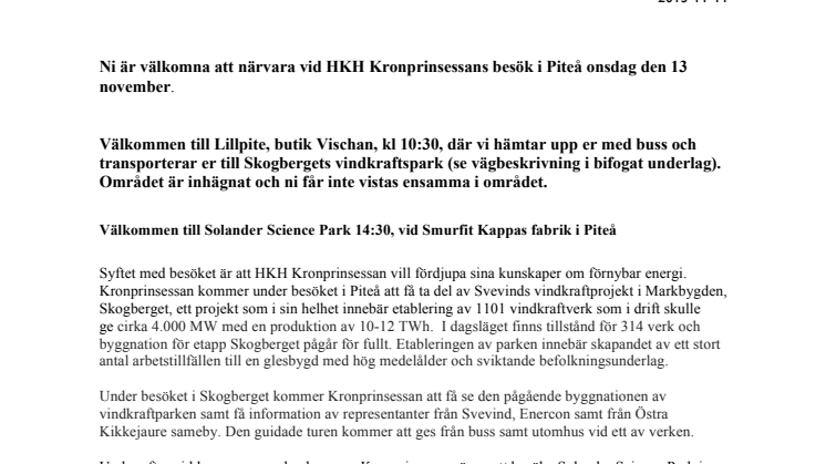 Pressinbjudan HKH Kronprinsessan besöker Piteå