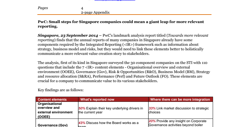 PwC: Small steps for Singapore companies could mean a giant leap for more relevant reporting