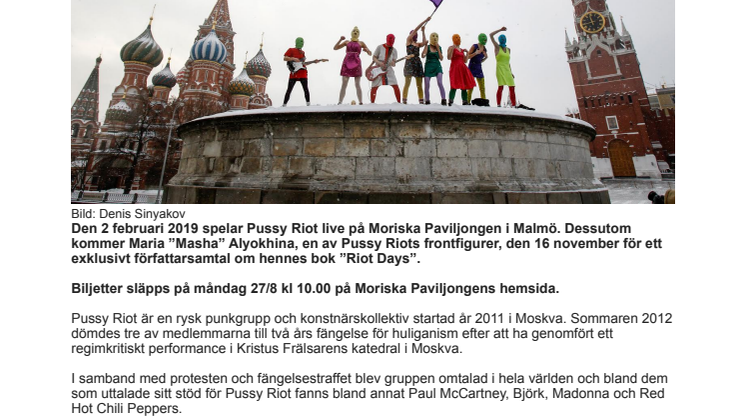 Pussy Riot till Moriska Paviljongen