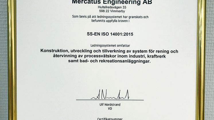 Mercatus miljöcertifikat ISO 14001