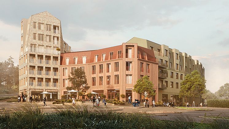 Gatuvy från rondellen - Skogskullen, Stadsskogen i Alingsås. 