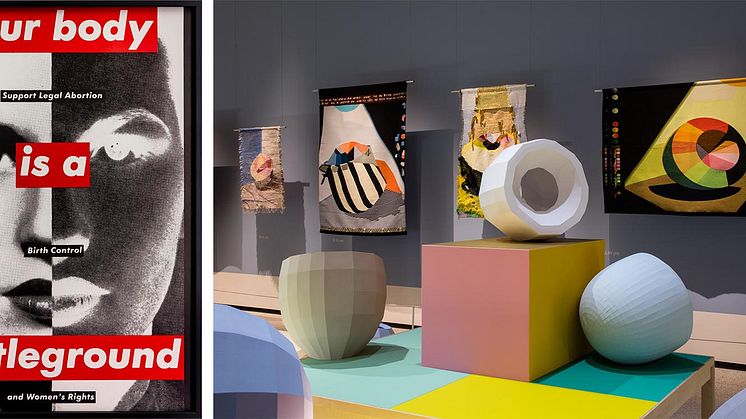Barbara Kruger, Untitled (Your Body is a Battleground), 1989. Photo: Jochen Arentzen, Courtesy of the artist and Sprüth Magers. Hella Jongerius – Breathing Colour, Design Museum London. Photo: Luke Hayes. 