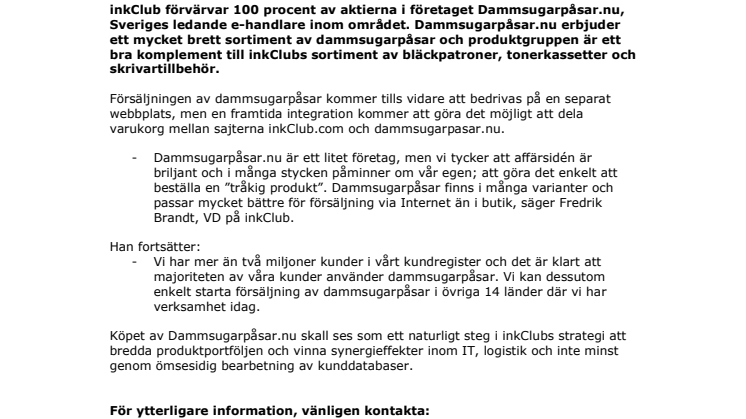 inkClub förvärvar Dammsugarpåsar.nu