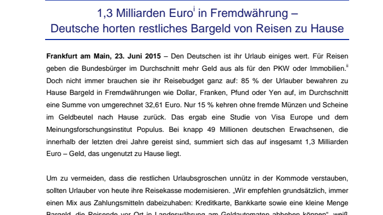 1,3 Milliarden Euro* in Fremdwährung – Deutsche horten restliches Bargeld von Reisen zu Hause