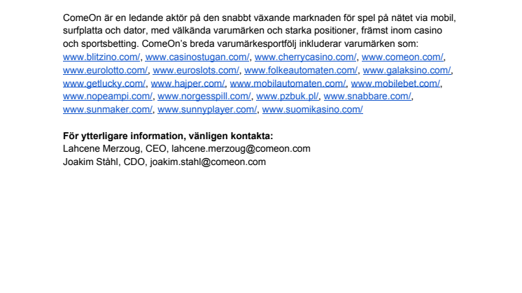 ComeOn har beviljats spellicens i Danmark