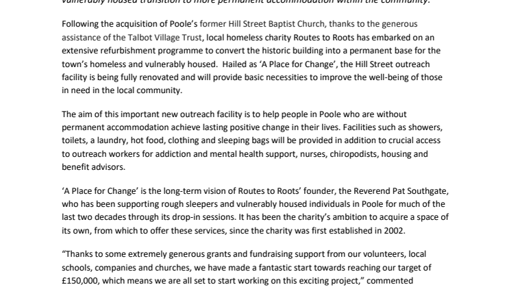 Poole Homeless Charity’s New Outreach Building to Provide a Vital  ‘Place for Change’