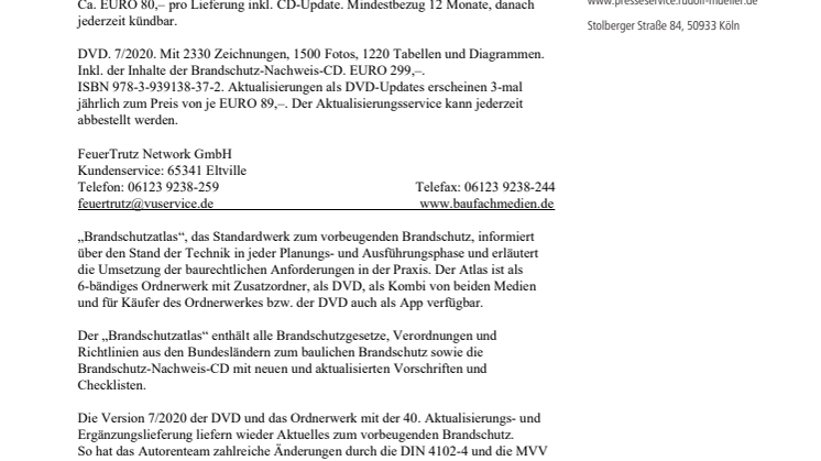 Brandschutzatlas, Stand 7/2020