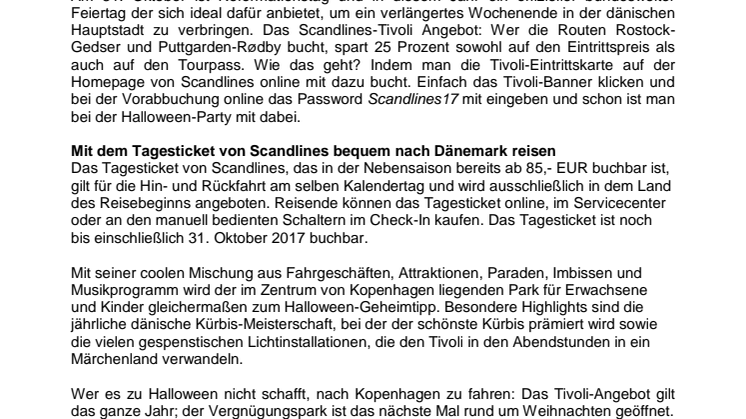 Unheimlich schön: Mit Scandlines Halloween im Tivoli Kopenhagen erleben und 25 Prozent weniger Eintritt zahlen