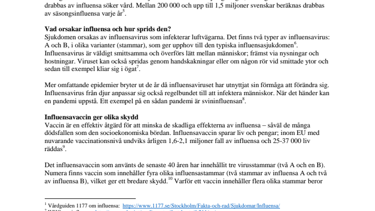Bakgrundsmaterial influensa och influensavaccin